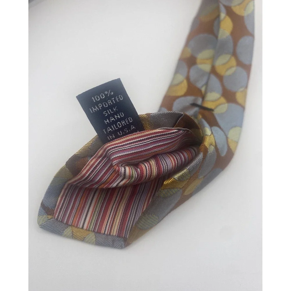 TED BAKER 100% Silk Geometric Overlapping Circles Tie – Gray, Gold & Brown